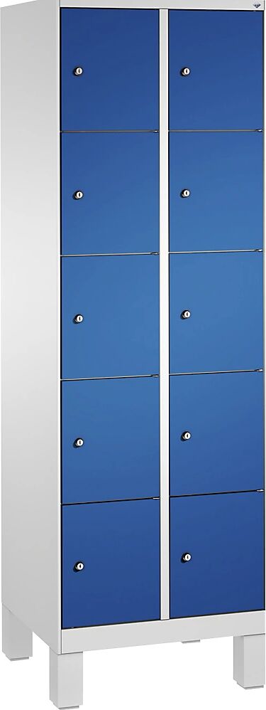 C+P EVOLO Fächerschrank, mit Füßen 2 Abteile, je 5 Fächer, Abteilbreite 300 mm lichtgrau / enzianblau