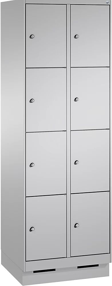 C+P EVOLO Fächerschrank, mit Sockel 2 Abteile, je 4 Fächer, Abteilbreite 300 mm weißaluminium / weißaluminium