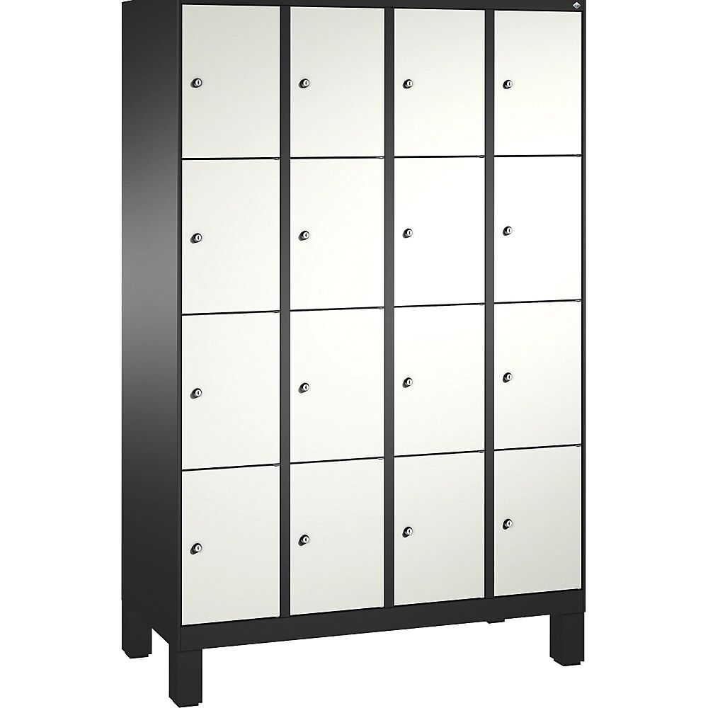 C+P EVOLO Fächerschrank, mit Füßen 4 Abteile, je 4 Fächer, Abteilbreite 300 mm schwarzgrau / verkehrsweiß