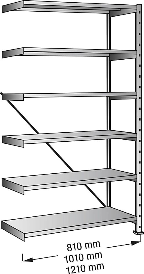 Industrie- und Lagersteckregal Bodenbreite 800 mm, 6 Böden Anbaufeld mit Tiefe 600 mm