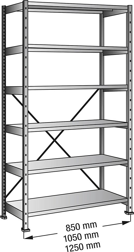 CLEANA-Steckregal Grundregal, Bodenbreite 1000 mm, 6 Böden Bodentiefe 400 mm, Fachlast 140 kg