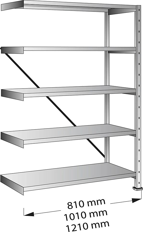 CLEANA-Steckregal Anbauregal, Bodenbreite 800 mm, 5 Böden Bodentiefe 700 mm, Fachlast 330 kg