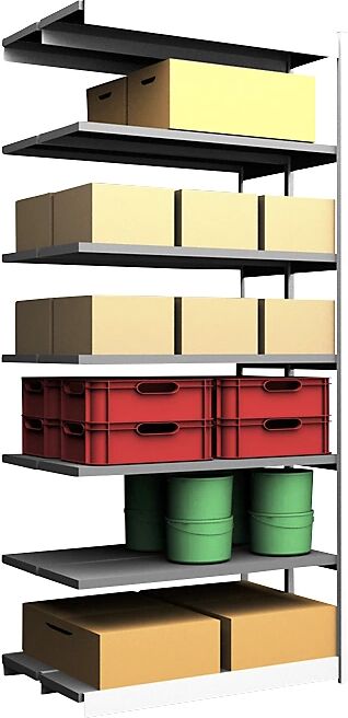 hofe Stabil-Steckregal, doppelseitig Regalhöhe 3000 mm, lichtgrau/verzinkt, Bodenbreite 1325 mm Anbauregal, Breite x Tiefe 1325 x 400 mm