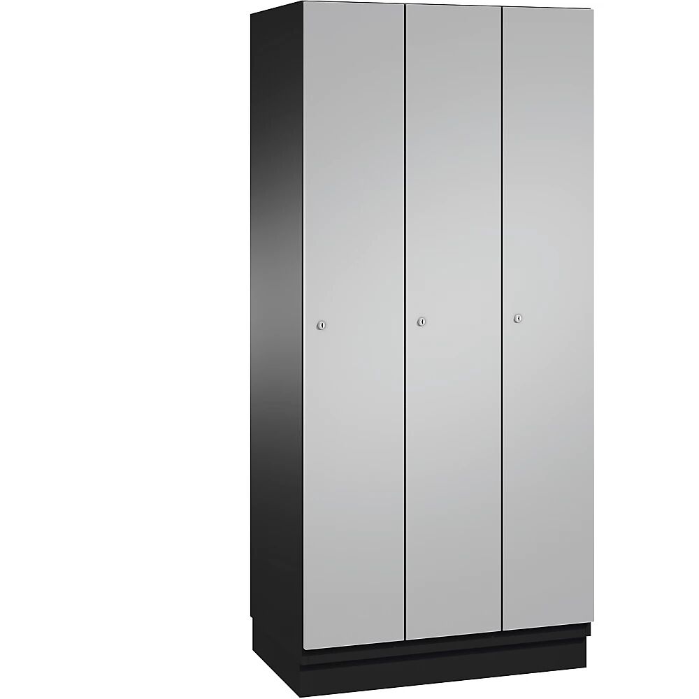 C+P CAMBIO Garderobenschrank mit Stahlblech-Türen 3 Abteile, Breite 900 mm Korpus schwarzgrau / Tür weißaluminium