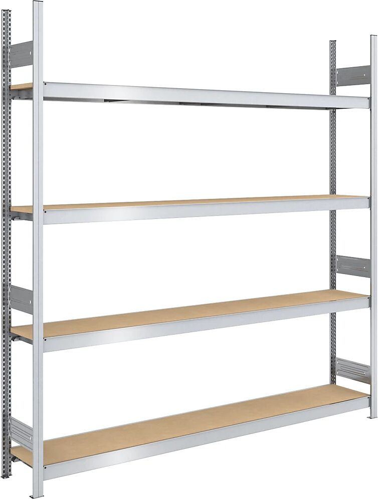 hofe Großfach-Steckregal mit Spanplatten Höhe 2500 mm, Breite 2250 (2 x 1125) mm, Feldlast 1750 kg Tiefe 400 mm, Grundregal