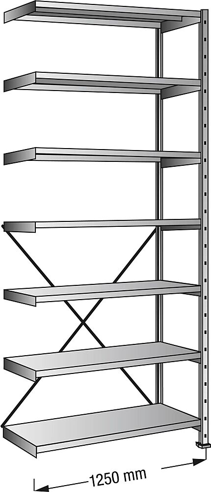 Steckregal, verzinkt, 7 Böden Höhe 3000 mm, Bodenbreite 1200 mm Tiefe 1000 mm, Anbauregal