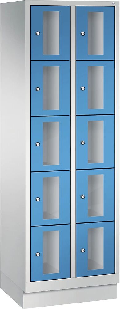 C+P CLASSIC Fächerschrank, Fachhöhe 295 mm, mit Sockel 10 Fächer, Breite 610 mm Tür lichtblau