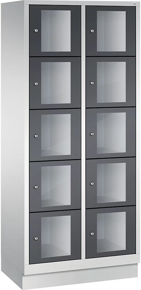 C+P CLASSIC Fächerschrank, Fachhöhe 295 mm, mit Sockel 10 Fächer, Breite 810 mm Tür schwarzgrau