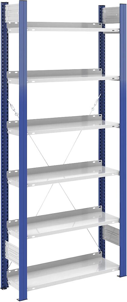 hofe Ordner-Steckregal einseitig, Höhe 2000 mm BxT 750 x 300 mm, Grundregal, blau / grau