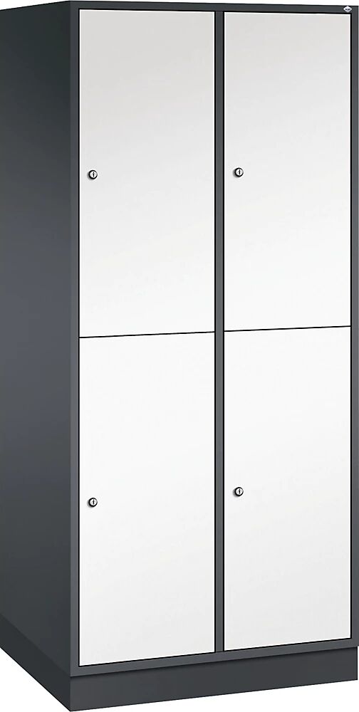 C+P INTRO doppelstöckiger Stahl-Garderobenschrank BxT 820 x 600 mm, 4 Fächer Korpus schwarzgrau, Türen reinweiß