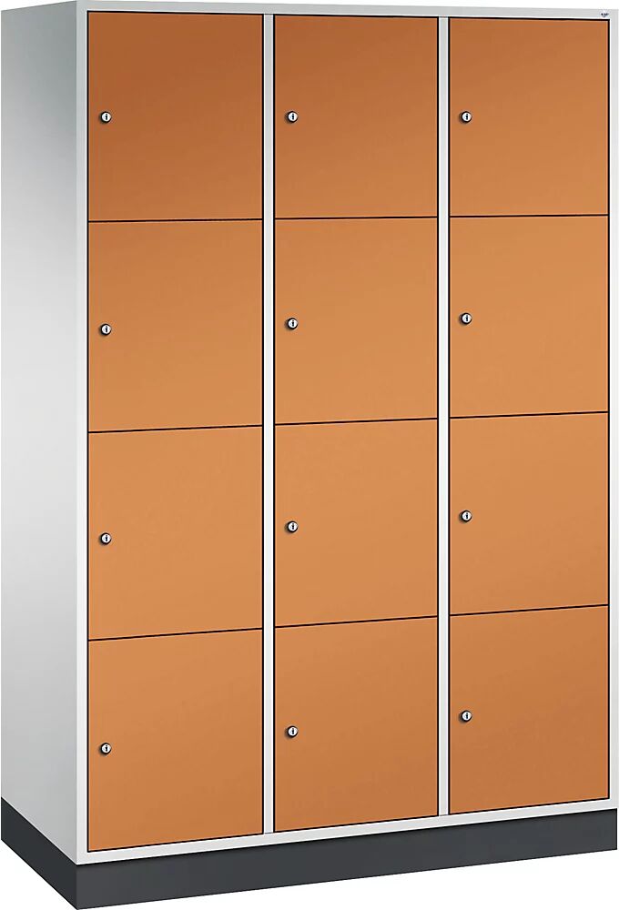 C+P INTRO Stahl-Schließfachschrank, Fachhöhe 435 mm BxT 1220 x 500 mm, 12 Fächer Korpus lichtgrau, Türen gelborange