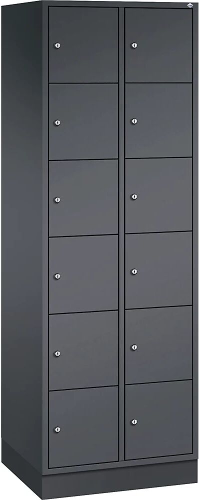 C+P INTRO Stahl-Schließfachschrank, Fachhöhe 285 mm BxT 620 x 500 mm, 12 Fächer Korpus schwarzgrau, Türen schwarzgrau