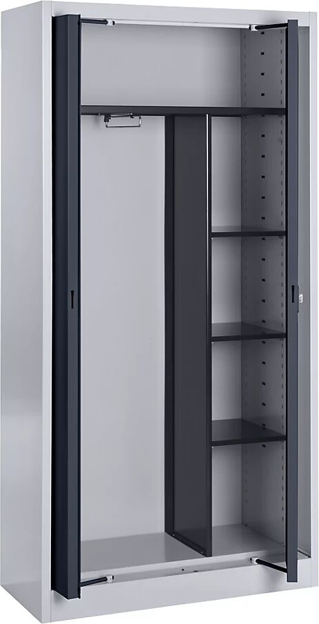 mauser Stahlschrank mit Einschwenktüren Garderobe, 3 kurze Fachböden, Tiefe 420 mm weißaluminium / anthrazitgrau