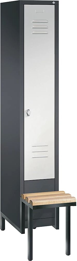 C+P CLASSIC Garderobenschrank mit Sitzbank 1 Abteil, Abteilbreite 300 mm schwarzgrau / lichtgrau