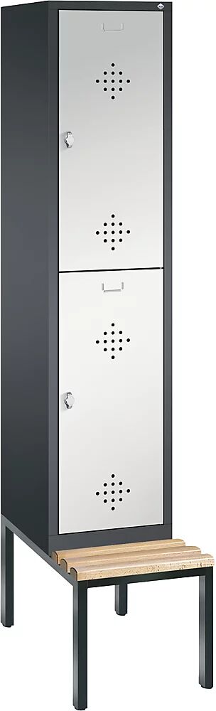 C+P CLASSIC Garderobenschrank mit untergebauter Sitzbank, doppelstöckig 1 Abteil, je 2 Fächer, Abteilbreite 400 mm schwarzgrau / lichtgrau