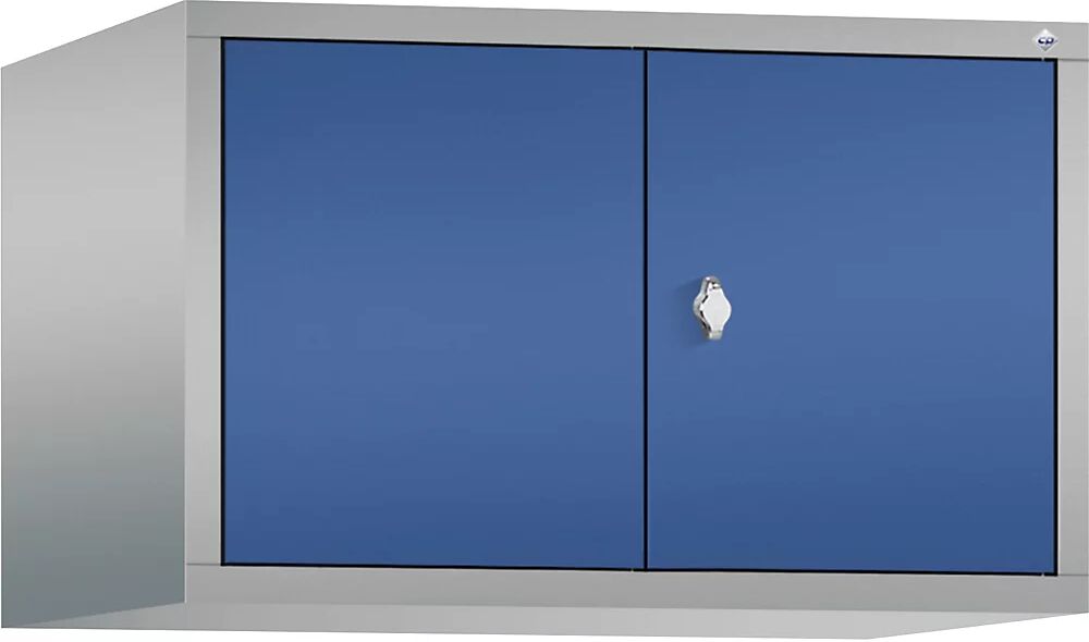 C+P CLASSIC Aufsatzschrank, zueinander schlagende Türen 2 Abteile, Abteilbreite 400 mm weißaluminium / enzianblau