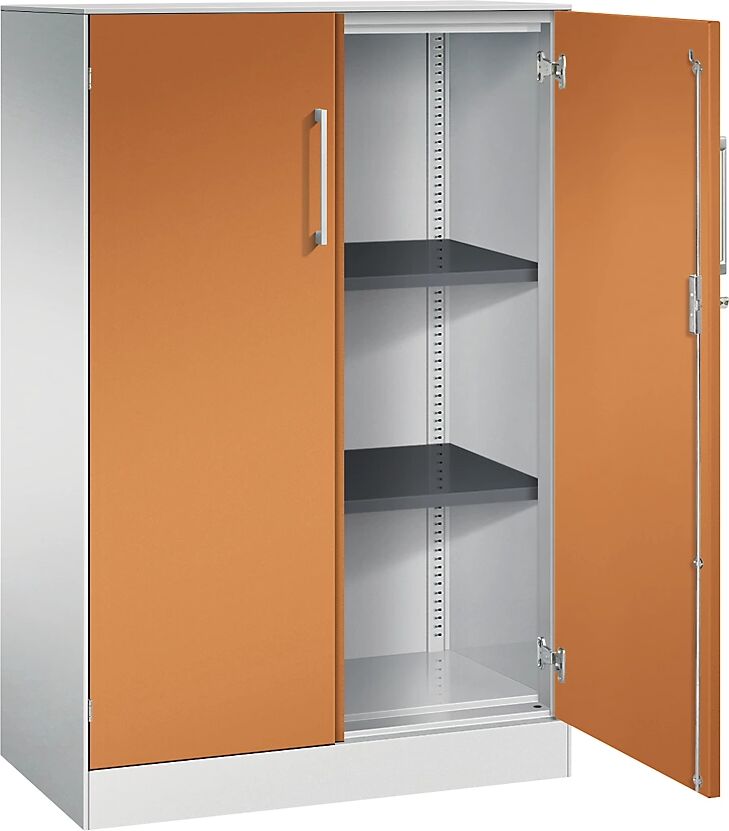 C+P Flügeltürenschrank ASISTO, Höhe 1292 mm Breite 800 mm, 2 Fachböden lichtgrau/gelborange