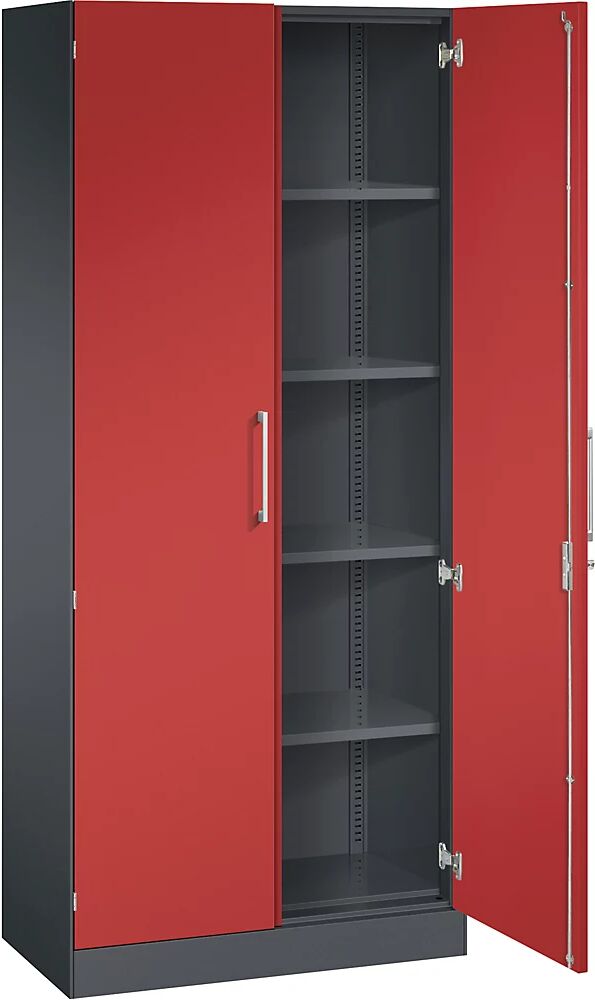 C+P Flügeltürenschrank ASISTO, Höhe 1980 mm Breite 800 mm, 4 Fachböden schwarzgrau/feuerrot