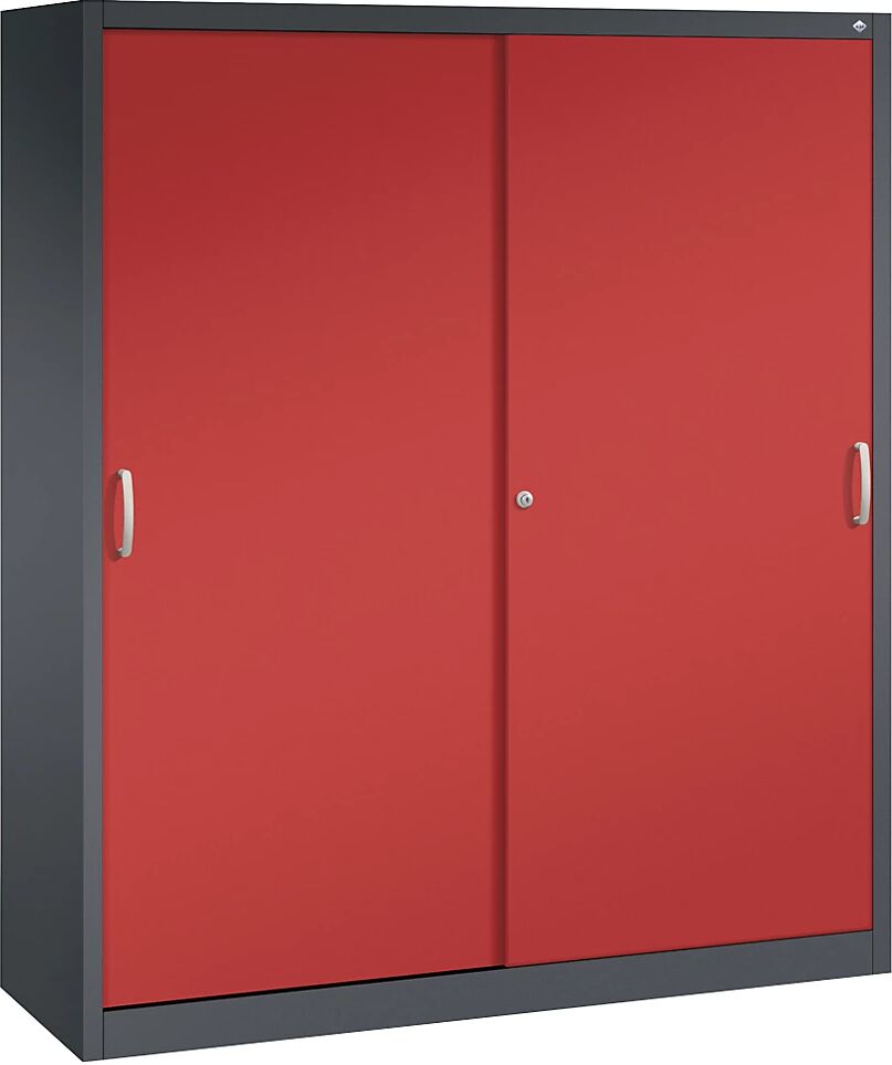 C+P ACURADO Schiebetürenschrank 12 Pendelstangen, HxBxT 1950 x 1600 x 500 mm schwarzgrau / feuerrot