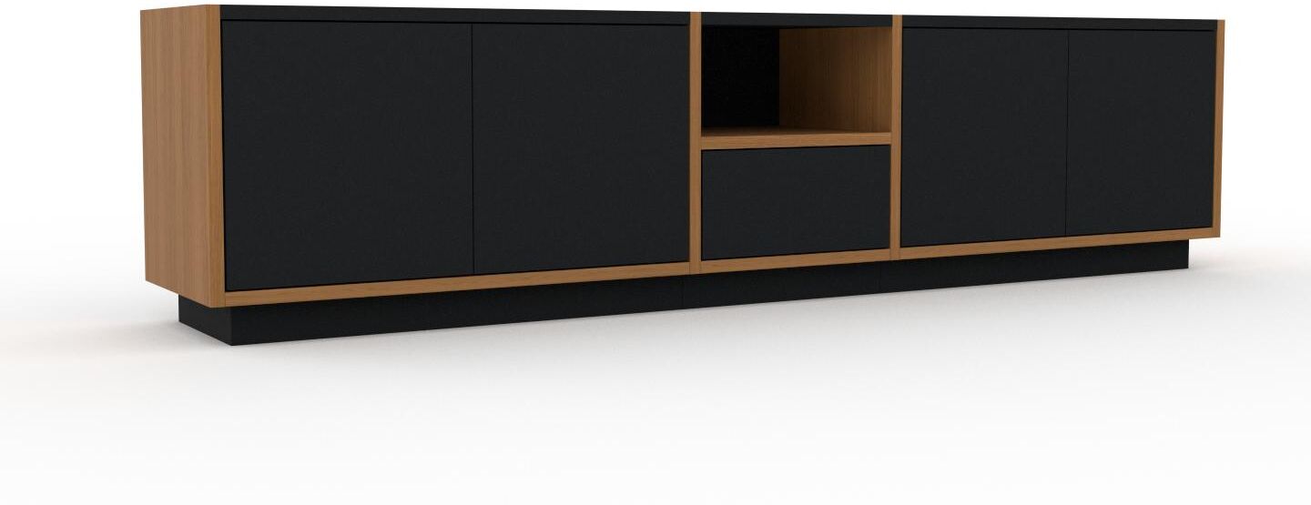 MYCS TV-Schrank Schwarz - Fernsehschrank: Schubladen in Schwarz & Türen in Schwarz - 190 x 47 x 35 cm, konfigurierbar