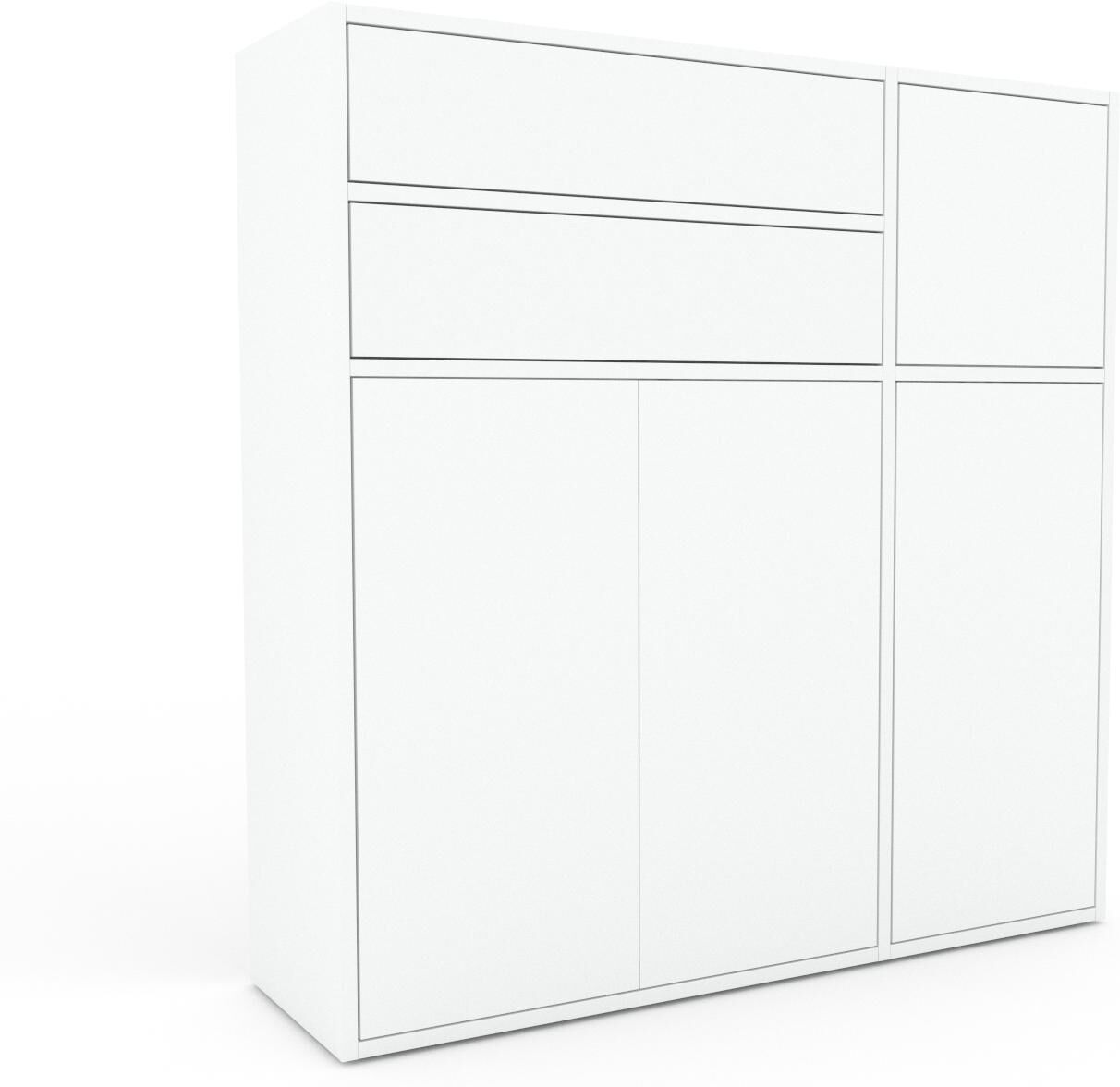 MYCS Highboard Weiß - Highboard: Schubladen in Weiß & Türen in Weiß - Hochwertige Materialien - 116 x 118 x 35 cm, Selbst designen