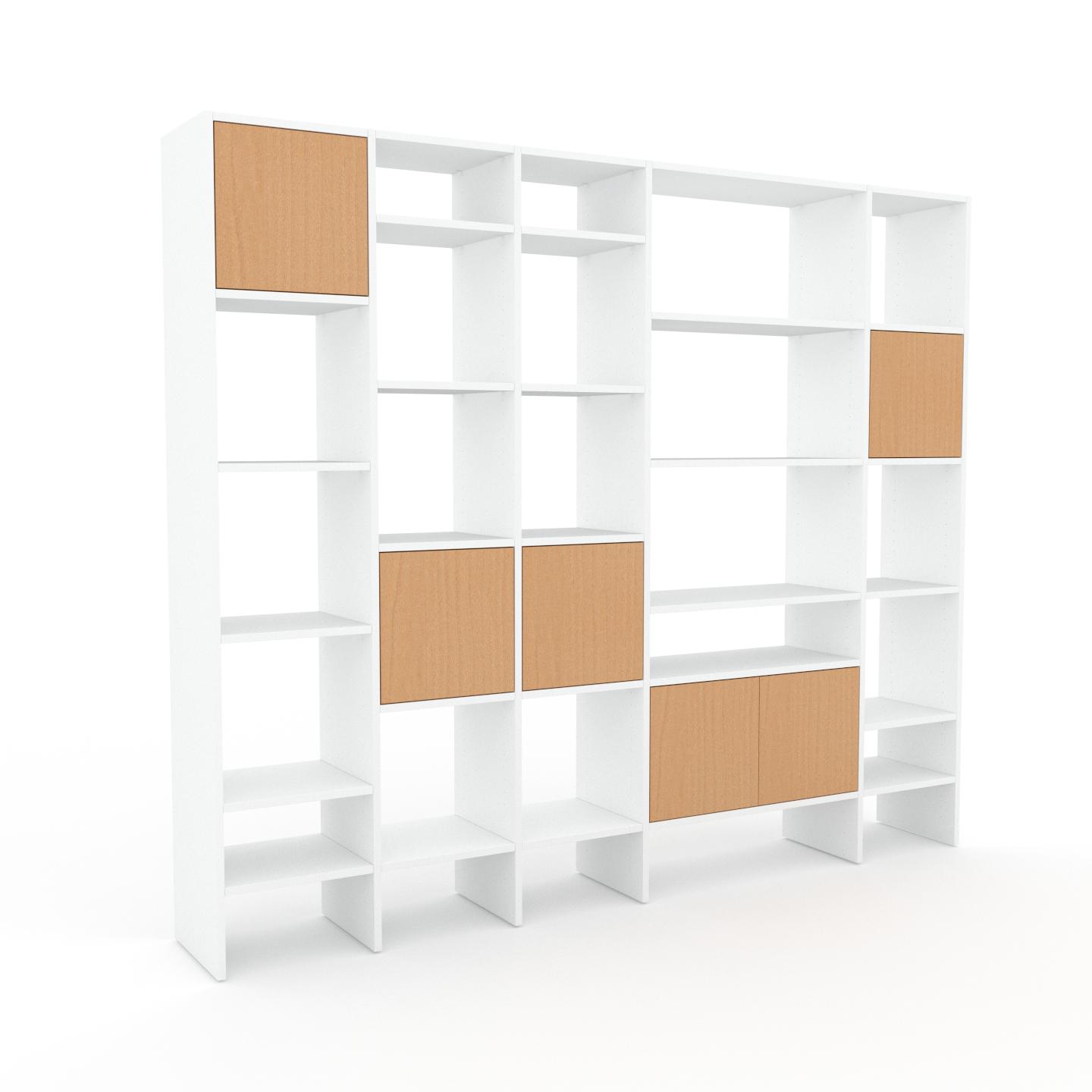 MYCS Bibliotheksregal Buche - Individuelles Regal für Bibliothek: Türen in Buche - 231 x 195 x 35 cm, konfigurierbar