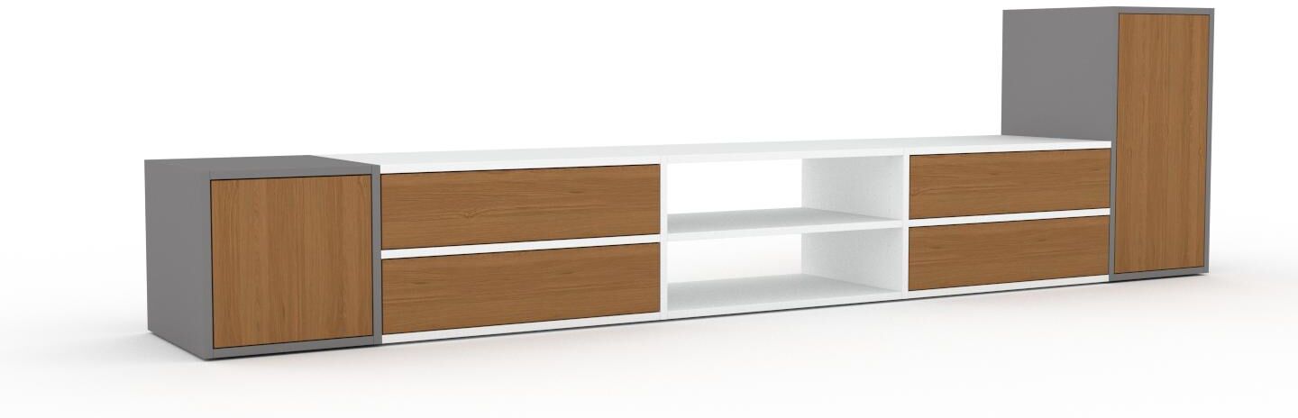 MYCS TV-Schrank Eiche - Fernsehschrank: Schubladen in Eiche & Türen in Eiche - 303 x 80 x 47 cm, konfigurierbar