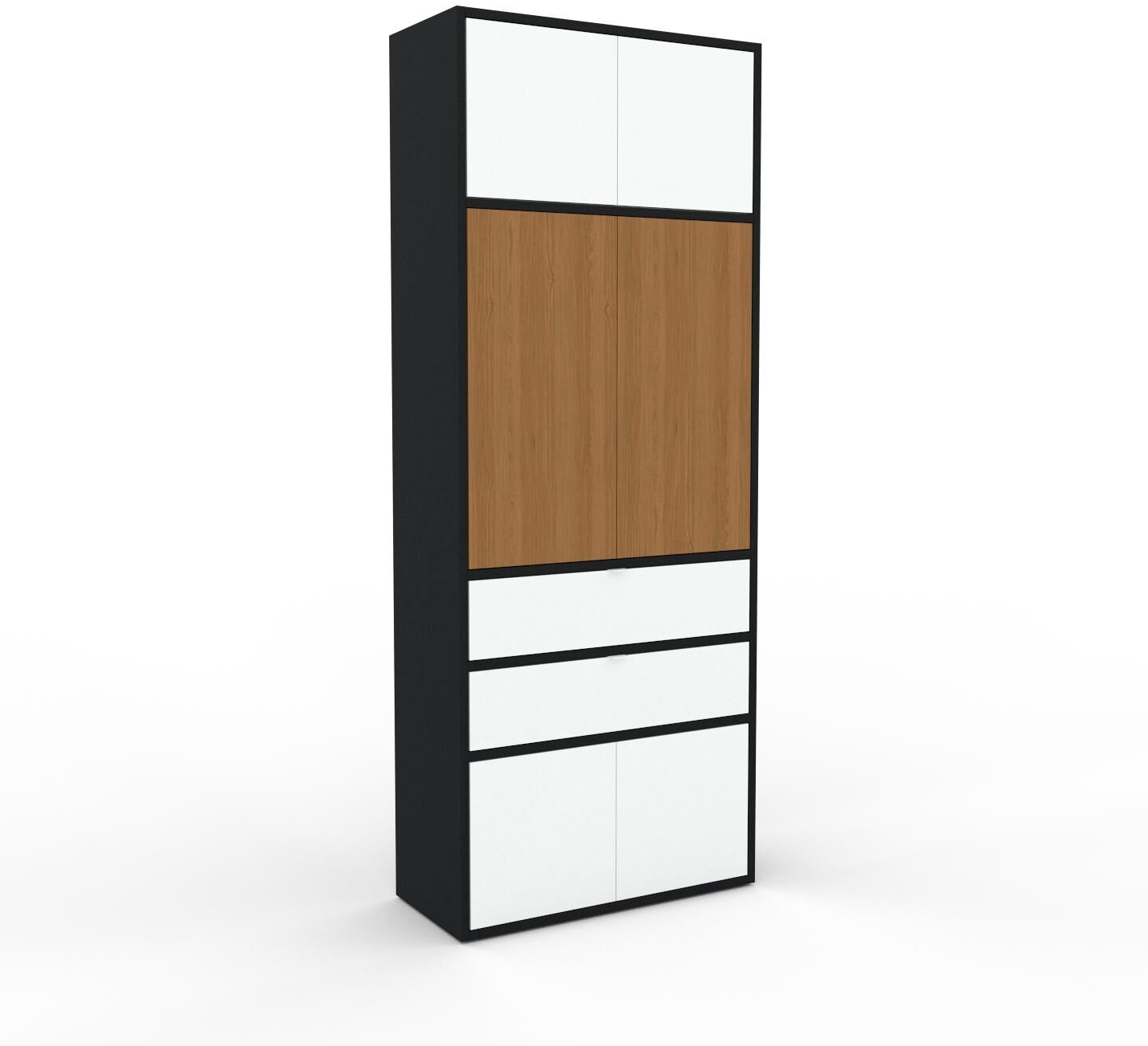 MYCS Aktenschrank Weiß - Büroschrank: Schubladen in Weiß & Türen in Weiß - Hochwertige Materialien - 77 x 195 x 35 cm, Modular