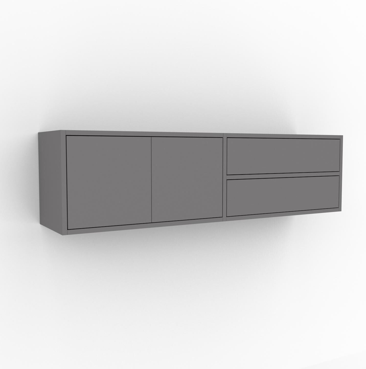 MYCS Hängeschrank Grau - Wandschrank: Schubladen in Grau & Türen in Grau - 152 x 41 x 35 cm, konfigurierbar