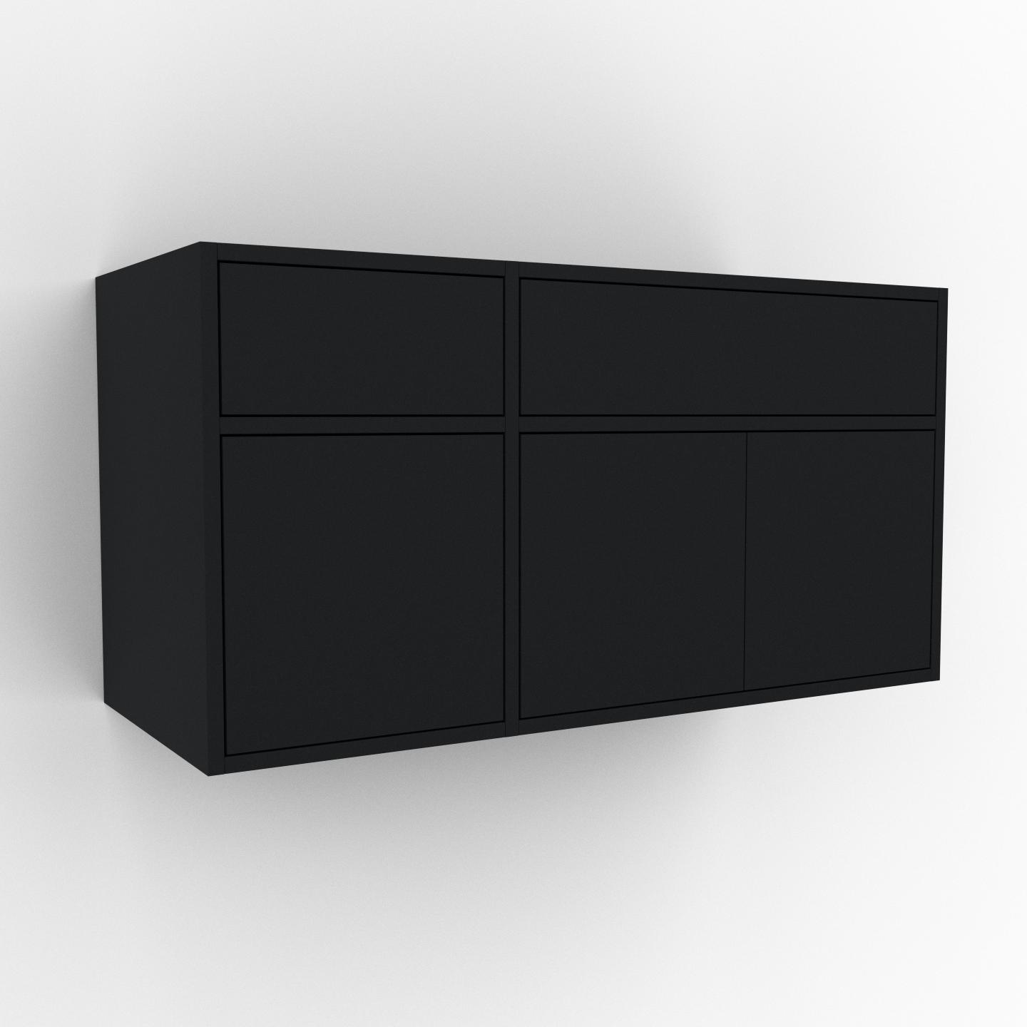 MYCS Hängeschrank Schwarz - Wandschrank: Schubladen in Schwarz & Türen in Schwarz - 116 x 61 x 47 cm, konfigurierbar