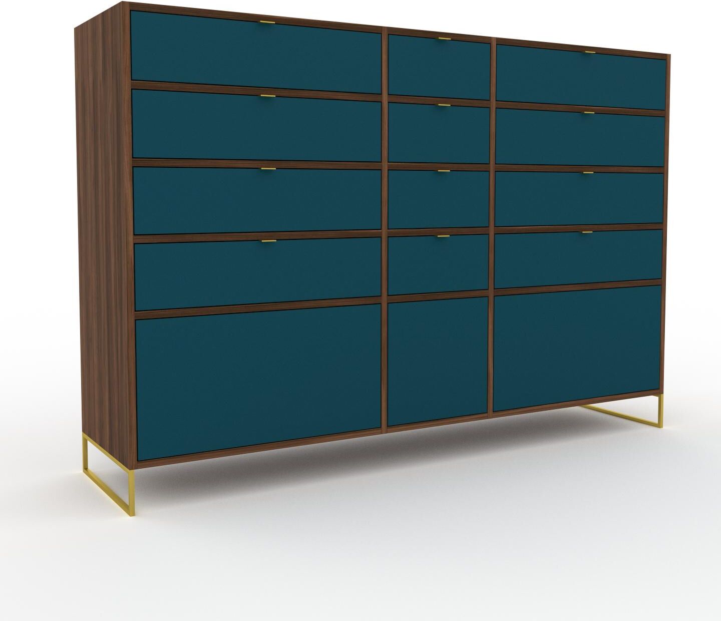 MYCS Sideboard Blaugrün, Goldfüße - Designer-Sideboard: Schubladen in Blaugrün - Hochwertige Materialien - 190 x 130 x 47 cm, Individuell konfigurierbar