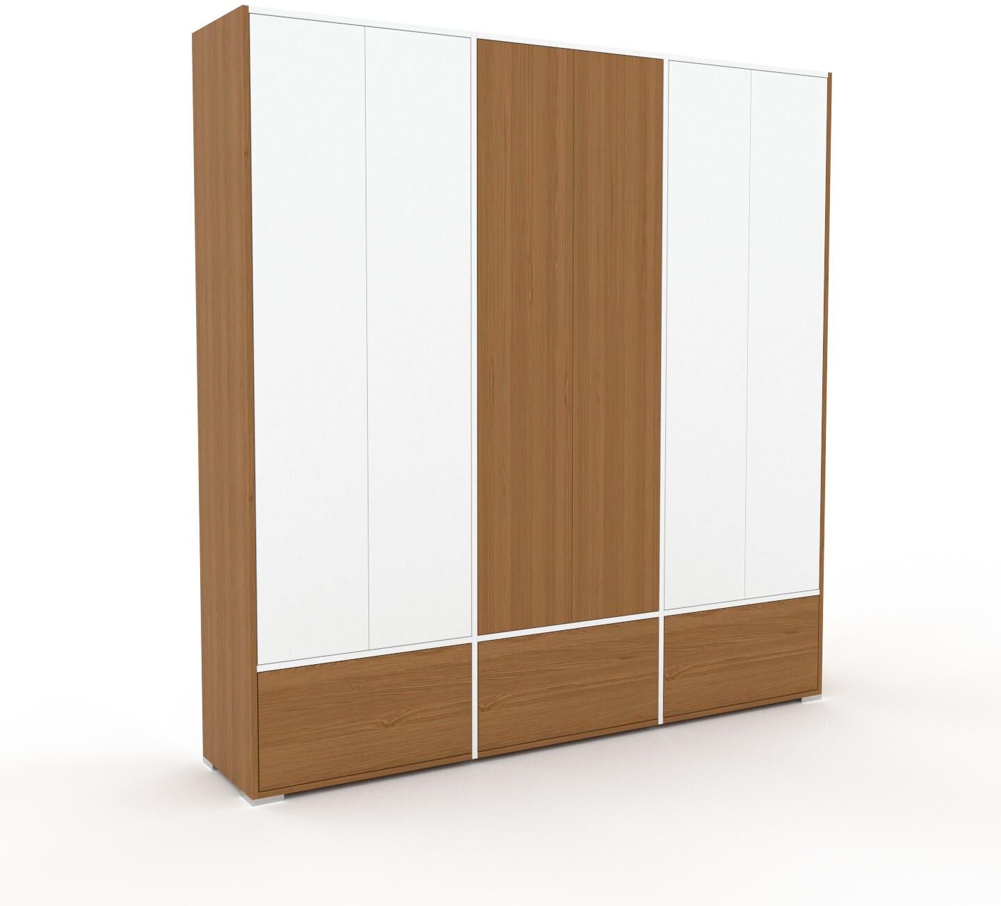 MYCS Aktenschrank Weiß - Büroschrank: Schubladen in Eiche & Türen in Weiß - Hochwertige Materialien - 226 x 235 x 47 cm, Modular