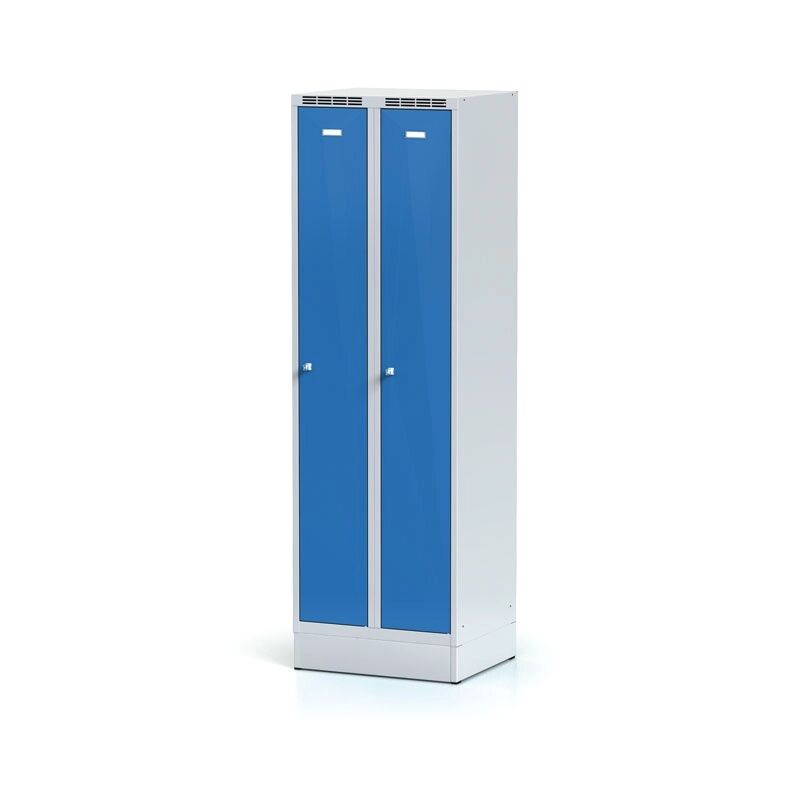 Alfa 3 Kovová šatní skříňka na soklu, modré dveře, otočný zámek