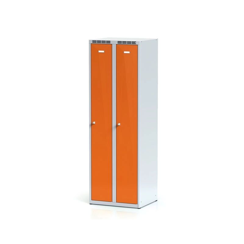 Alfa 3 Kovová šatní skříňka, oranžové dvouplášťové dveře, otočný zámek