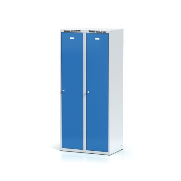 Alfa 3 Kovová šatní skříňka s mezistěnou, modré dveře, cylindrický zámek