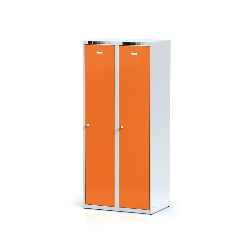 Alfa 3 Kovová šatní skříňka s mezistěnou, oranžové dveře, otočný zámek
