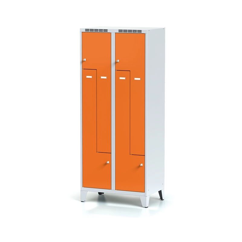 Alfa 3 Kovová šatní skříňka z na nohách, oranžové dveře, cylindrický zámek