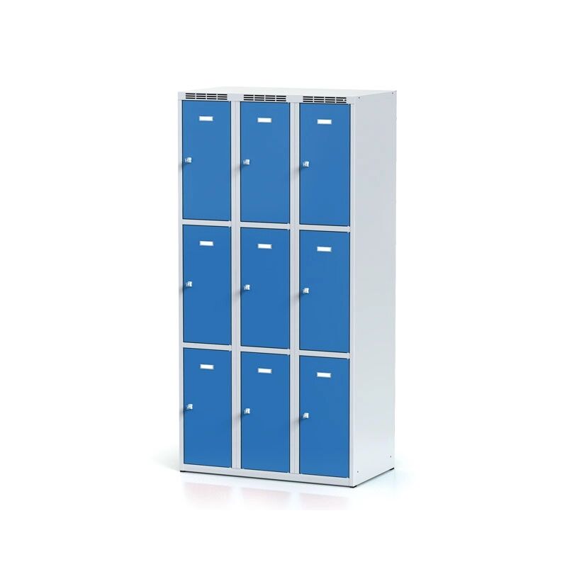 Alfa 3 Šatní skříňka, 9 boxů, modré dveře, cylindrický zámek