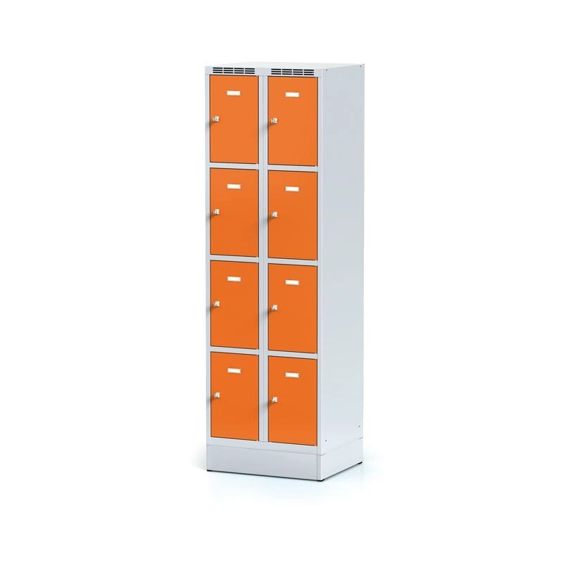 Alfa 3 Šatní skříňka na soklu, 8 boxů, oranžové dveře, otočný zámek