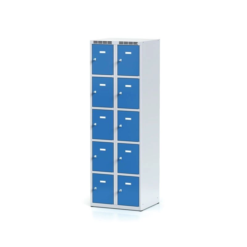 Alfa 3 Šatní skříňka, 10 boxů, modré dveře, otočný zámek