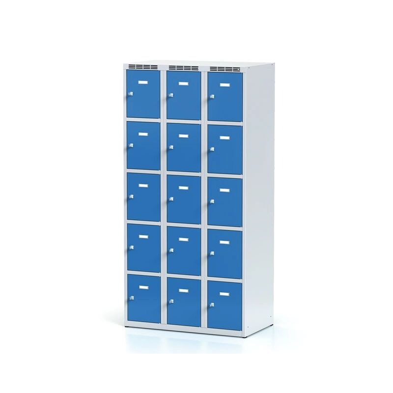 Alfa 3 Šatní skříňka, 15 boxů, modré dveře, otočný zámek