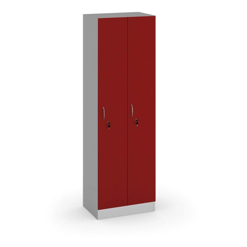 B2B Partner Dřevěná šatní skříňka, 2 oddíly, 1900x600x420 mm, šedá/červená