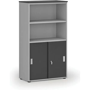 B2B Partner Büro-Kombischrank PRIMO GRAY, versenkbare Tür auf 2 Etagen, 1434 x 800 x 420 mm, grau/Graphit