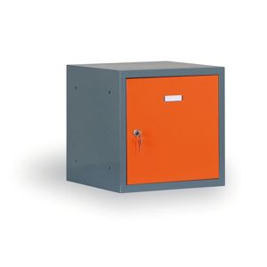 Alfa 3 Einzelschließfach aus Metall mit abschließbarem Kasten 300 x 300 x 300 mm, Korpus Anthrazit, orange Tür, Zylinderschloss