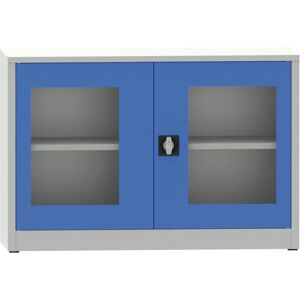 Kovona Geschweißter Regalschrank mit Glastür, 800 x 1200 x 600 mm, grau / blau