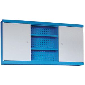 GÜDE Werkstatt-Hängeschrank, 600 x 1190 x 200 mm, 2 Türen + Werkzeuglochwand, 6 Fachböden, blau