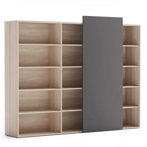 PLAN Hoher offener Schrank lang BLOCK Wood, Graphit