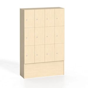 B2B Partner Holz-Schließfachschrank mit Aufbewahrungsboxen, 12 Boxen, Birke