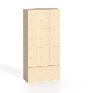B2B Partner Holz-Schließfachschrank mit Aufbewahrungsboxen, 9 Boxen, Birke