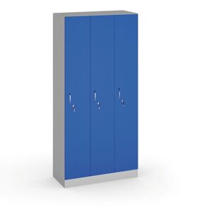 B2B Partner Holzkleiderschrank aus Spanplatte, 3 Abteile, 1900 x 900 x 420 mm, grau/blau